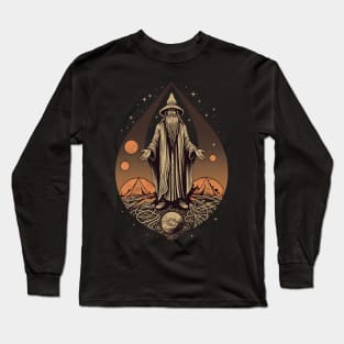 Retro Dark Wizard Vintage Fantasy illustration Long Sleeve T-Shirt